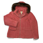 LL Bean Women's Winter Fleece Coat Large Regular Salmon Jacket Faux Fur Trim