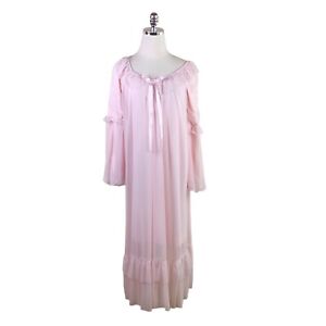 Womens Nightgown XL Pink Satin Chiffon Romantic Victorian Feminine Maxi Pullover