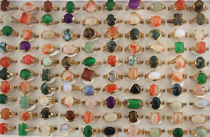 30pcs Wholesale Mixed Lots Assorted Natural Stone Jewelry Gold P Classic Rings
