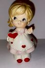 Vintage Valentines Day Blonde Girl Figurine Japan 110 Pink Dress Hearts MCM