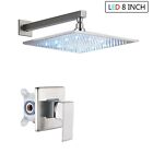 Brushed Nickel Shower Faucet Set Rain Led Shower Head Combo with Mixer Valve Kit