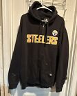 Steelers Full Zip Jacket Black Hoodie Pittsburgh Sweatshirt  XXL Distressed