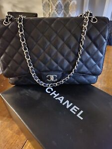 Chanel Black Quilted Caviar Leather Maxi Classic Single Flap JUMBO Bag