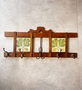 Antique Arts And Crafts Pinecone Tiles 1920s Coat Rack Hooks