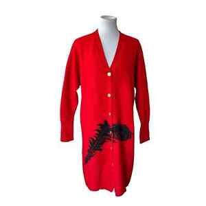 Vintage Hanae Mori Boutique Womens Long Sleeve 100% Wool Longline Cardigan Large