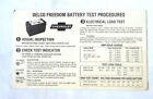 1978 CHEVROLET DELCO FREEDOM BATTERY TEST PROCRDURES CARD ORIGINAL GM