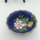 Vintage Chinese Cobalt Blue Cloisonne Trinket Bowl Dish Brass Butterfly Orchid
