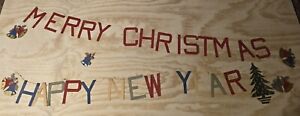Vintage MCM Merry Christmas Banner Happy New Year Wall Hanging Handmade Paper