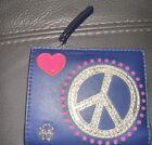 Tory Burch Compact Piece Love Sign Wallet Navy Blue Leather New With Our Tags
