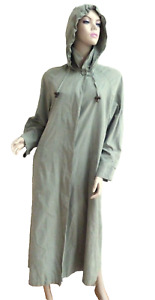LONDON FOG Hooded Trench Coat Women's SMALL Lined Long Olive Green Two Pockets