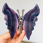 152g Natural Colorfully Fluorite Crystal Butterfly wing Hand Carved Healing P887