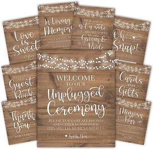 9 Rustic Wedding Signs For Ceremony And Reception - Unplugged Ceremony Sign...