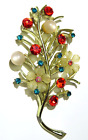 Vintage Coro Gold Tone Tree of Life Flower Rhinestone Brooch Pin 3.25