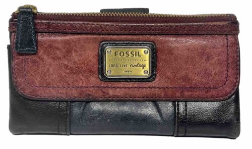 Fossil Long Live Vintage 1954 Wallet Multicolor Leather MultiColor Bifold EUC