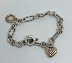 David Yurman Sterling Silver & 18k Yellow Gold Cable Heart Toggle Bracelet 7.25