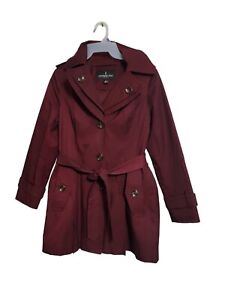 London Fog Burgundy WINE RED Trench Coat Petite Size SMALL Lined And Belted
