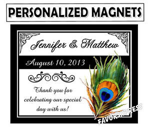 15 PEACOCK WEDDING FAVORS MAGNETS - PERSONALIZED