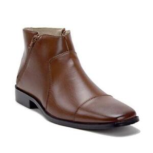 Men's 38893 Leather Lined Double Zip Cap Toe Casual Botas Dress Ankle Boots
