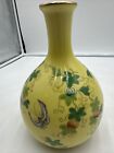 8” Chinese/Chinoiserie Porcelain Ceramic Vase Hand Painted Butterfly Yellow 9638
