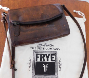 Frye Fold-over Distressed Brown Leather Croosbody Purse “Melissa”