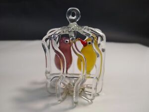Very Beautiful Vintage Hand Blown Glass Birds in Cage Ornament.