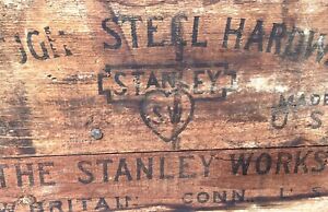 ✨RARE Antique Stanley Sweetheart Plane Tool Advertising Wooden Crate Woodworking