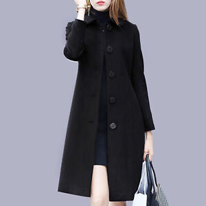 Womens Trench Coat Office Overcoat Collar Jackets Knee Length Outerwear Formal