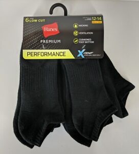 Hanes Premium X-Temp Performance Cushioned Low Cut Socks~Mens 12-14~Black 6 Pk