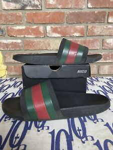 Size 14 Gucci Mens Slides Black And Red/Green Preowned No Original Box