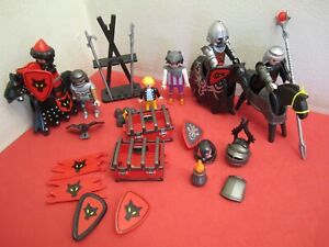 lot 10 Playmobil Figures 3 Horses Castle Knight People weapons chest Shields