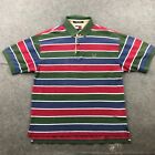 VTG Tommy Hilfiger Polo Shirt Mens Large Blue Red Green Striped Short Sleeve*