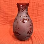 Rare Vintage One Of A Kind Handmade Sand Etched Cranberry Art Glass Face Vase