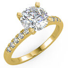 1.15 Ct Round Cut VVS2/F Solitaire Pave Diamond Engagement Ring 14K Yellow Gold