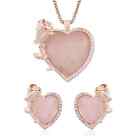 Rose Quartz Heart Earrings Pendant Necklace Jewelry Set Gift for Women Ct 6