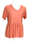 VIBE SPORTWEAR BABYDOLL BLOUSE LARGE PEACH RELAX FIT SHORT SLEEVE L/W V-NECK
