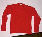 Vintage Wool Knit Sweater Red V-Neck Pullover MEDIUM Made in Scotland