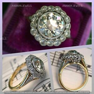 Vintage Art Deco 2ct Round Cut Moissanite Engagement Ring 14K Yellow Gold Plated