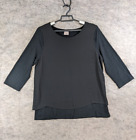 Chicos Top Women Large Black Stretch Knit Chiffon Overlay Pullover Back Slit