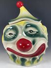 RARE Vintage McCoy Sad Scary Creepy Clown Green Yellow Cookie Jar c.1970 #255