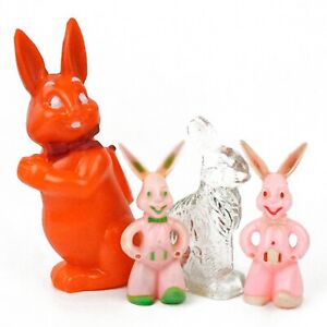 Vintage Easter Bunny Rabbit Lollipop Holders Glass Plastic Candy Container Lot