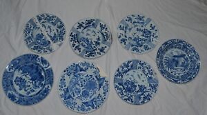 7 chinese large plates 17/18th century  blue white kangxi
