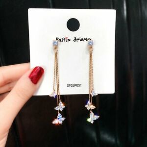 Crystal Long Drop Tassel Hummingbird Earrings Stud Threader Dangle Women Gift