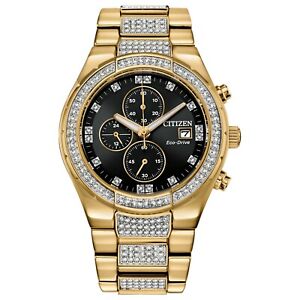 Citizen Eco-Drive Men's Diamonds Gold Stainless Steel Watch 42mm CA0752-58E