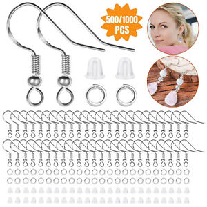 1000PCS DIY Jewelry Making Findings 925 Sterling Silver Earring Hooks Ear Plugs