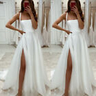 White Beach Wedding Dresses Square Neck Side Split Tulle Bridal Gown with Straps