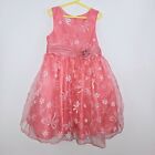 Jessica Ann Girls Size 6X Sleeveless Coral Floral Satin Rose Belted Dress