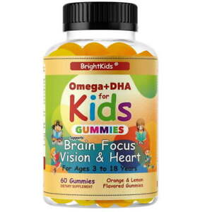 Brain Focus, Vision Formula, Omega 3 Vitamin +DHA for Kids & Teens-60 Gummies