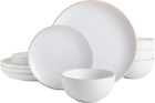 Rockaway round Stoneware Dinnerware Set, Service for 4 (12Pcs), White