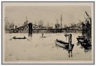 ✔️ Unknown Artist Untitiled Bridge Harbor Etching Signed in Pencil