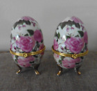 New ListingSet of 2 Vintage Lily Creek Floral Ceramic Hinged Footed Egg Trinket Box